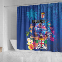 Fiji Bula Shower Curtain Tropical Plants with Palm Tree and Iguana Colorful