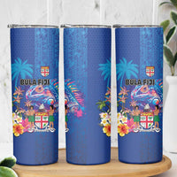 Fiji Bula Skinny Tumbler Tropical Plants with Palm Tree and Iguana Colorful