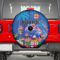 Fiji Bula Spare Tire Cover Tropical Plants with Palm Tree and Iguana Colorful