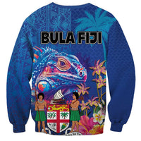 Fiji Bula Sweatshirt Tropical Plants with Palm Tree and Iguana Colorful