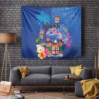 Fiji Bula Tapestry Tropical Plants with Palm Tree and Iguana Colorful