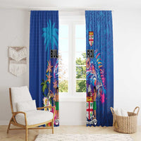 Fiji Bula Window Curtain Tropical Plants with Palm Tree and Iguana Colorful