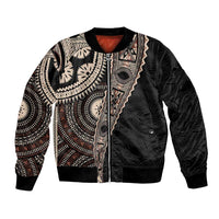 Fiji Traditional Masi Bomber Jacket Tapa Art Palm Leaves Pattern