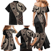 Fiji Traditional Masi Family Matching Mermaid Dress and Hawaiian Shirt Tapa Art Palm Leaves Pattern