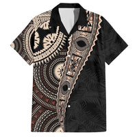 Fiji Traditional Masi Family Matching Off The Shoulder Long Sleeve Dress and Hawaiian Shirt Tapa Art Palm Leaves Pattern