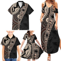 Fiji Traditional Masi Family Matching Summer Maxi Dress and Hawaiian Shirt Tapa Art Palm Leaves Pattern