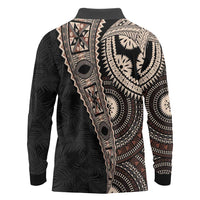 Fiji Traditional Masi Long Sleeve Polo Shirt Tapa Art Palm Leaves Pattern