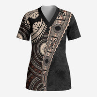 Fiji Traditional Masi Scrub Top Tapa Art Palm Leaves Pattern - Polynesian Pride