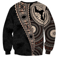 Fiji Traditional Masi Sweatshirt Tapa Art Palm Leaves Pattern