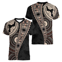 Fiji Traditional Masi Women V-Neck T-Shirt Tapa Art Palm Leaves Pattern