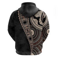 Fiji Traditional Masi Zip Hoodie Tapa Art Palm Leaves Pattern