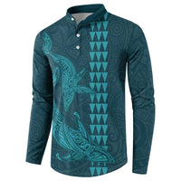 Aloha Hawaii Whale Kakau and Polynesian Tattoo Button Sweatshirt Turquoise Color LT03 - Polynesian Pride