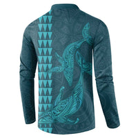 Aloha Hawaii Whale Kakau and Polynesian Tattoo Button Sweatshirt Turquoise Color LT03 - Polynesian Pride