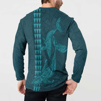 Aloha Hawaii Whale Kakau and Polynesian Tattoo Button Sweatshirt Turquoise Color LT03 - Polynesian Pride