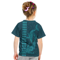 Aloha Hawaii Whale Kakau and Polynesian Tattoo Kid T Shirt Turquoise Color