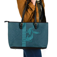 Aloha Hawaii Whale Kakau and Polynesian Tattoo Leather Tote Bag Turquoise Color LT03 - Polynesian Pride