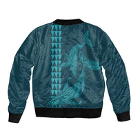 Aloha Hawaii Whale Kakau and Polynesian Tattoo Sleeve Zip Bomber Jacket Turquoise Color