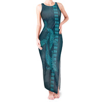 Aloha Hawaii Whale Kakau and Polynesian Tattoo Tank Maxi Dress Turquoise Color