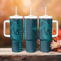 Aloha Hawaii Whale Kakau and Polynesian Tattoo Tumbler With Handle Turquoise Color LT03 - Polynesian Pride