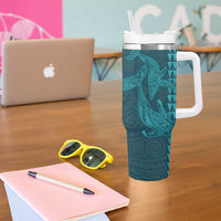 Aloha Hawaii Whale Kakau and Polynesian Tattoo Tumbler With Handle Turquoise Color LT03 - Polynesian Pride