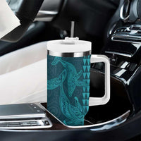 Aloha Hawaii Whale Kakau and Polynesian Tattoo Tumbler With Handle Turquoise Color LT03 - Polynesian Pride