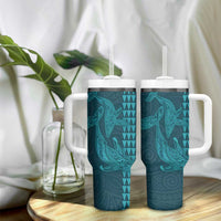 Aloha Hawaii Whale Kakau and Polynesian Tattoo Tumbler With Handle Turquoise Color LT03 - Polynesian Pride