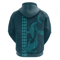 Aloha Hawaii Whale Kakau and Polynesian Tattoo Zip Hoodie Turquoise Color LT03 - Polynesian Pride