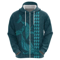 Aloha Hawaii Whale Kakau and Polynesian Tattoo Zip Hoodie Turquoise Color LT03 - Polynesian Pride