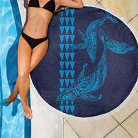Aloha Hawaii Whale Kakau and Polynesian Tattoo Beach Blanket Dark Navy Color LT03 - Polynesian Pride