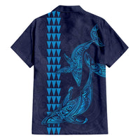 Aloha Hawaii Whale Kakau and Polynesian Tattoo Family Matching Off Shoulder Maxi Dress and Hawaiian Shirt Dark Navy Color