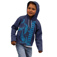 Aloha Hawaii Whale Kakau and Polynesian Tattoo Kid Hoodie Dark Navy Color