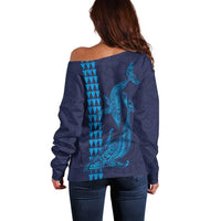 Aloha Hawaii Whale Kakau and Polynesian Tattoo Off Shoulder Sweater Dark Navy Color LT03 - Polynesian Pride