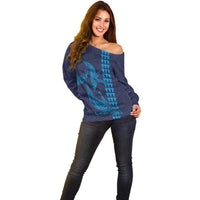 Aloha Hawaii Whale Kakau and Polynesian Tattoo Off Shoulder Sweater Dark Navy Color LT03 - Polynesian Pride