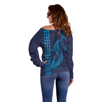 Aloha Hawaii Whale Kakau and Polynesian Tattoo Off Shoulder Sweater Dark Navy Color LT03 - Polynesian Pride