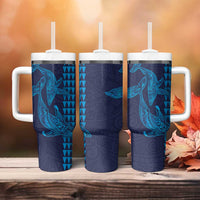 Aloha Hawaii Whale Kakau and Polynesian Tattoo Tumbler With Handle Dark Navy Color LT03 - Polynesian Pride