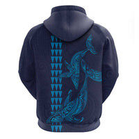 Aloha Hawaii Whale Kakau and Polynesian Tattoo Zip Hoodie Dark Navy Color LT03 - Polynesian Pride