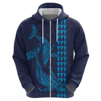 Aloha Hawaii Whale Kakau and Polynesian Tattoo Zip Hoodie Dark Navy Color LT03 - Polynesian Pride