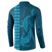 Aloha Hawaii Whale Kakau and Polynesian Tattoo Button Sweatshirt Light Blue Color LT03 - Polynesian Pride