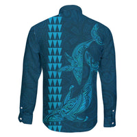 Aloha Hawaii Whale Kakau and Polynesian Tattoo Family Matching Off Shoulder Short Dress and Hawaiian Shirt Light Blue Color LT03 - Polynesian Pride