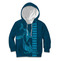 Aloha Hawaii Whale Kakau and Polynesian Tattoo Kid Hoodie Light Blue Color