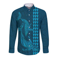 Aloha Hawaii Whale Kakau and Polynesian Tattoo Long Sleeve Button Shirt Light Blue Color LT03 Unisex Light Blue - Polynesian Pride