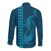 Aloha Hawaii Whale Kakau and Polynesian Tattoo Long Sleeve Button Shirt Light Blue Color LT03 - Polynesian Pride
