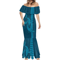 Aloha Hawaii Whale Kakau and Polynesian Tattoo Mermaid Dress Light Blue Color