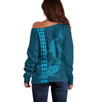 Aloha Hawaii Whale Kakau and Polynesian Tattoo Off Shoulder Sweater Light Blue Color LT03 - Polynesian Pride