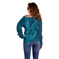 Aloha Hawaii Whale Kakau and Polynesian Tattoo Off Shoulder Sweater Light Blue Color LT03 - Polynesian Pride