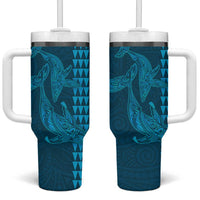Aloha Hawaii Whale Kakau and Polynesian Tattoo Tumbler With Handle Light Blue Color LT03 One Size: 40 oz Light Blue - Polynesian Pride