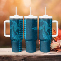 Aloha Hawaii Whale Kakau and Polynesian Tattoo Tumbler With Handle Light Blue Color LT03 - Polynesian Pride