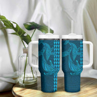 Aloha Hawaii Whale Kakau and Polynesian Tattoo Tumbler With Handle Light Blue Color LT03 - Polynesian Pride
