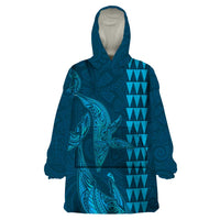 Aloha Hawaii Whale Kakau and Polynesian Tattoo Wearable Blanket Hoodie Light Blue Color LT03 One Size Light Blue - Polynesian Pride
