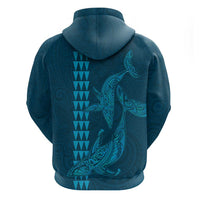 Aloha Hawaii Whale Kakau and Polynesian Tattoo Zip Hoodie Light Blue Color LT03 - Polynesian Pride
